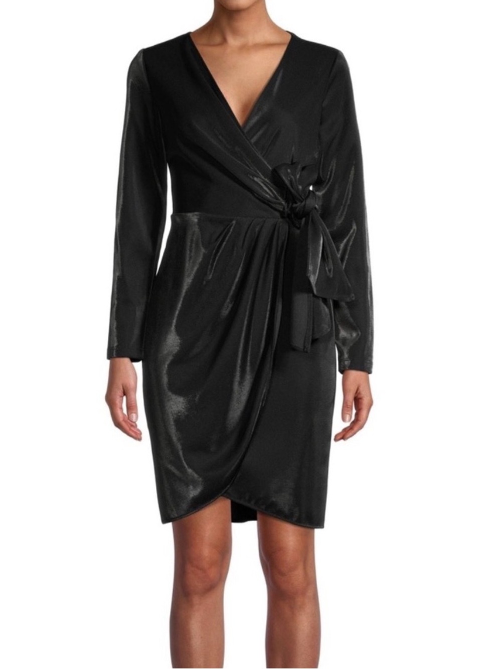 julia jordan Black Metallic Wrap Dress with Tie